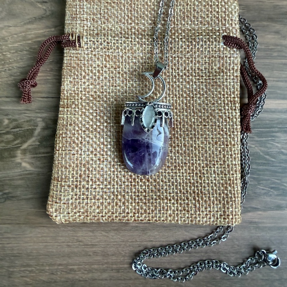 Amethyst Necklace Amethyst Moon Necklace with Stainless Steel Chain